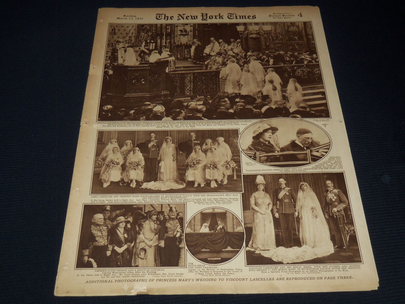 1922 MARCH 12 NEW YORK TIMES PICTURE SECTION - PRINCESS MARY WEDDING - NT 9483