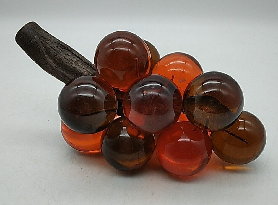 Vintage Mid Century Lucite Grapes Cluster Acrylic Amber Orange Brown Bunch MCM