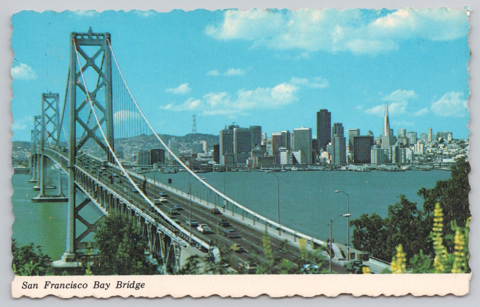 San Francisco California, Bay Bridge & City Skyline, Vintage Postcard