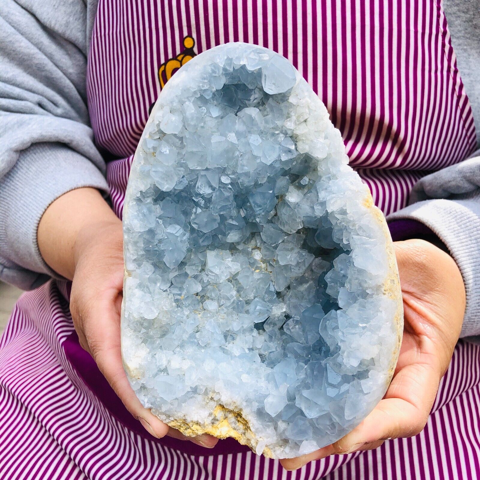 3.89LB Natural Blue Celestite Crystal Cave Quartz Geode Mineral Specimen Healing