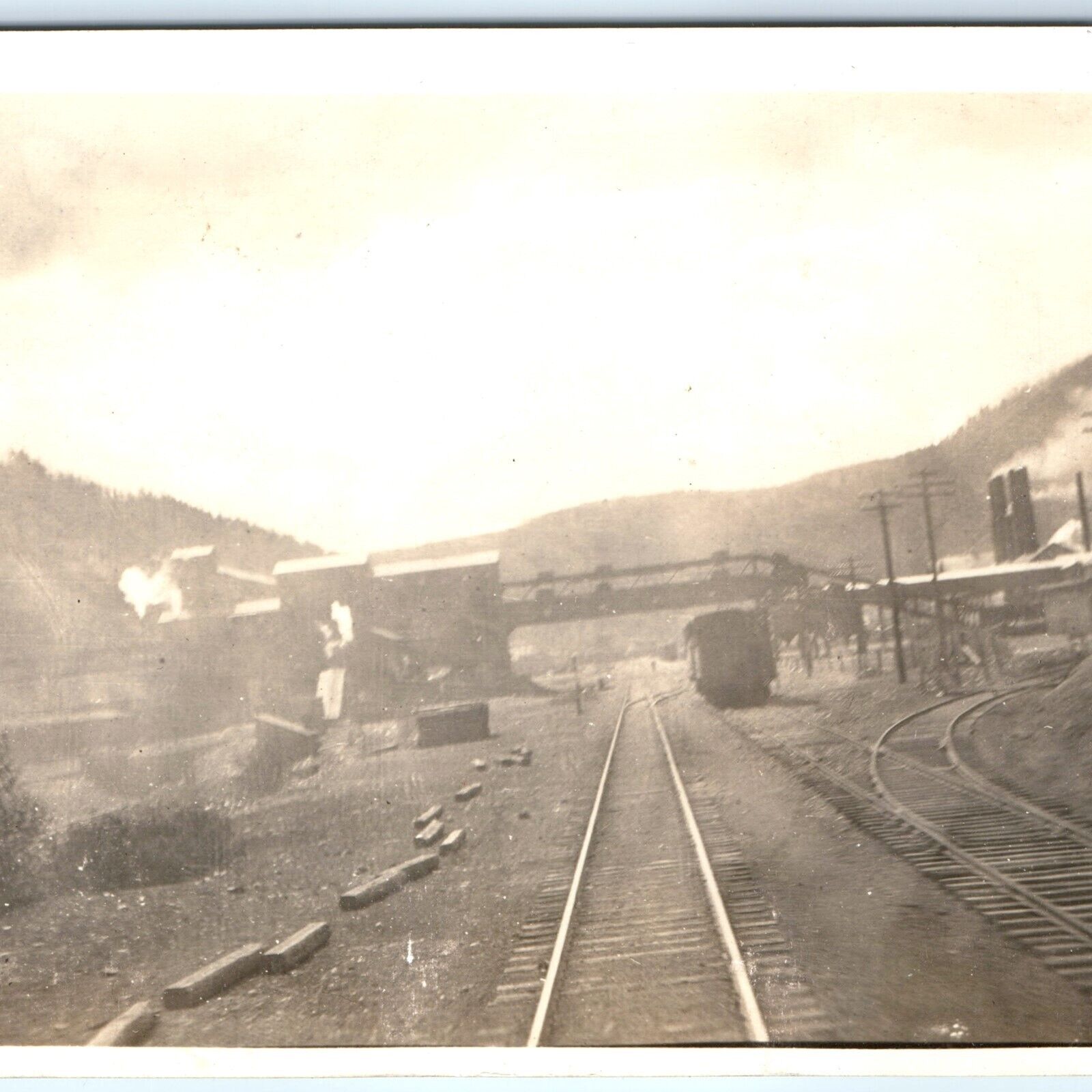 c1920s Mystery Railway RPPC Industry Train Depot Mine? Real Photo Postcard A95