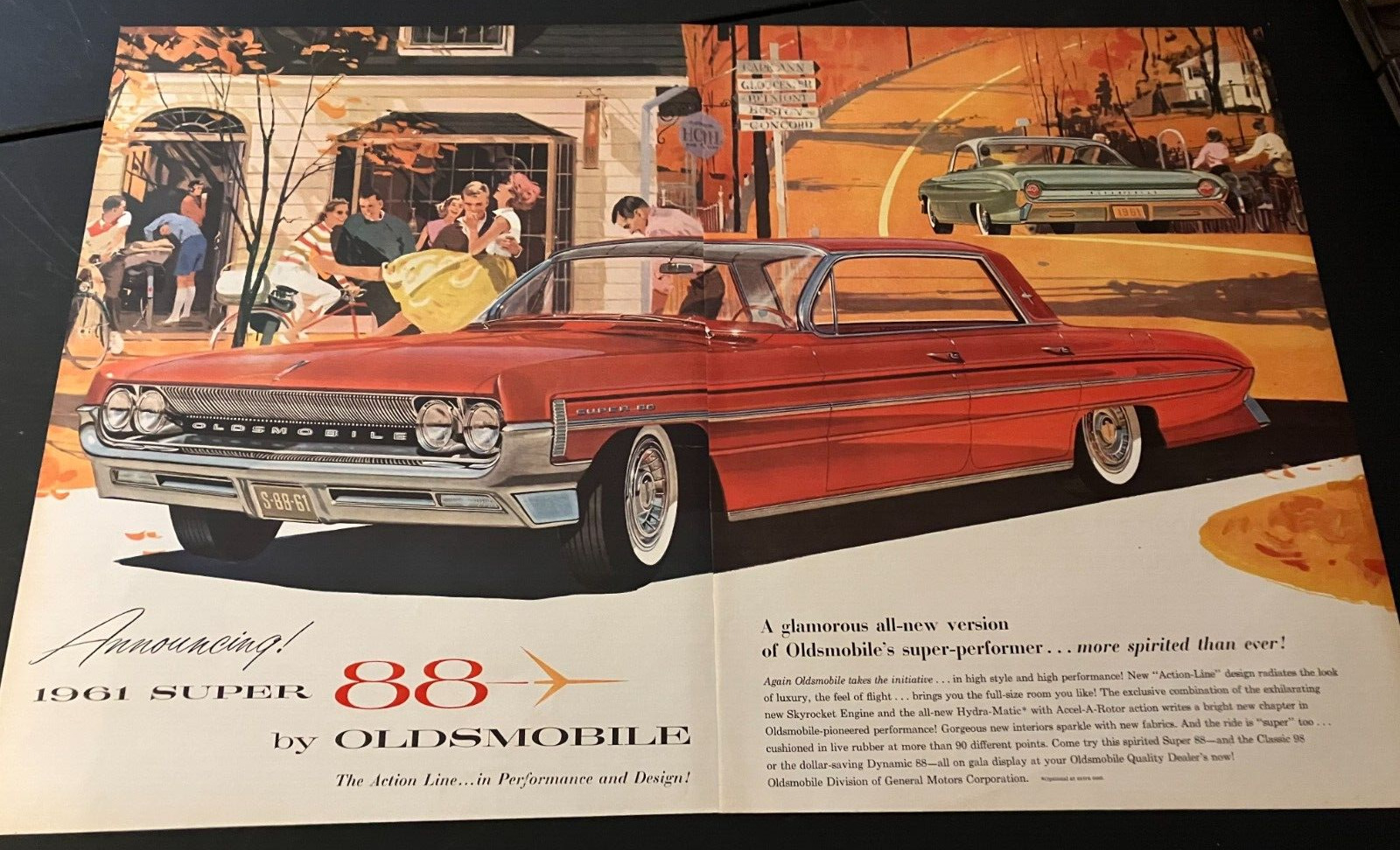 Red 1961 Oldsmobile Super 88 - Vintage Original Color Print Ad / Wall Art  CLEAN