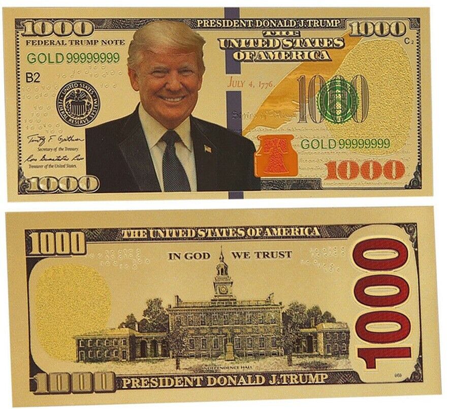 GOLD Foil US DONALD TRUMP $1000 Republican Collection Black Friday Dollar Bill🔥