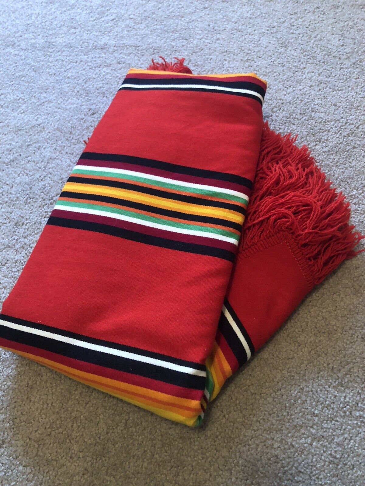 Vintage Pendleton Blanket Red Stripe Fringe Cabin Throw Antique Rare VGUC 64”