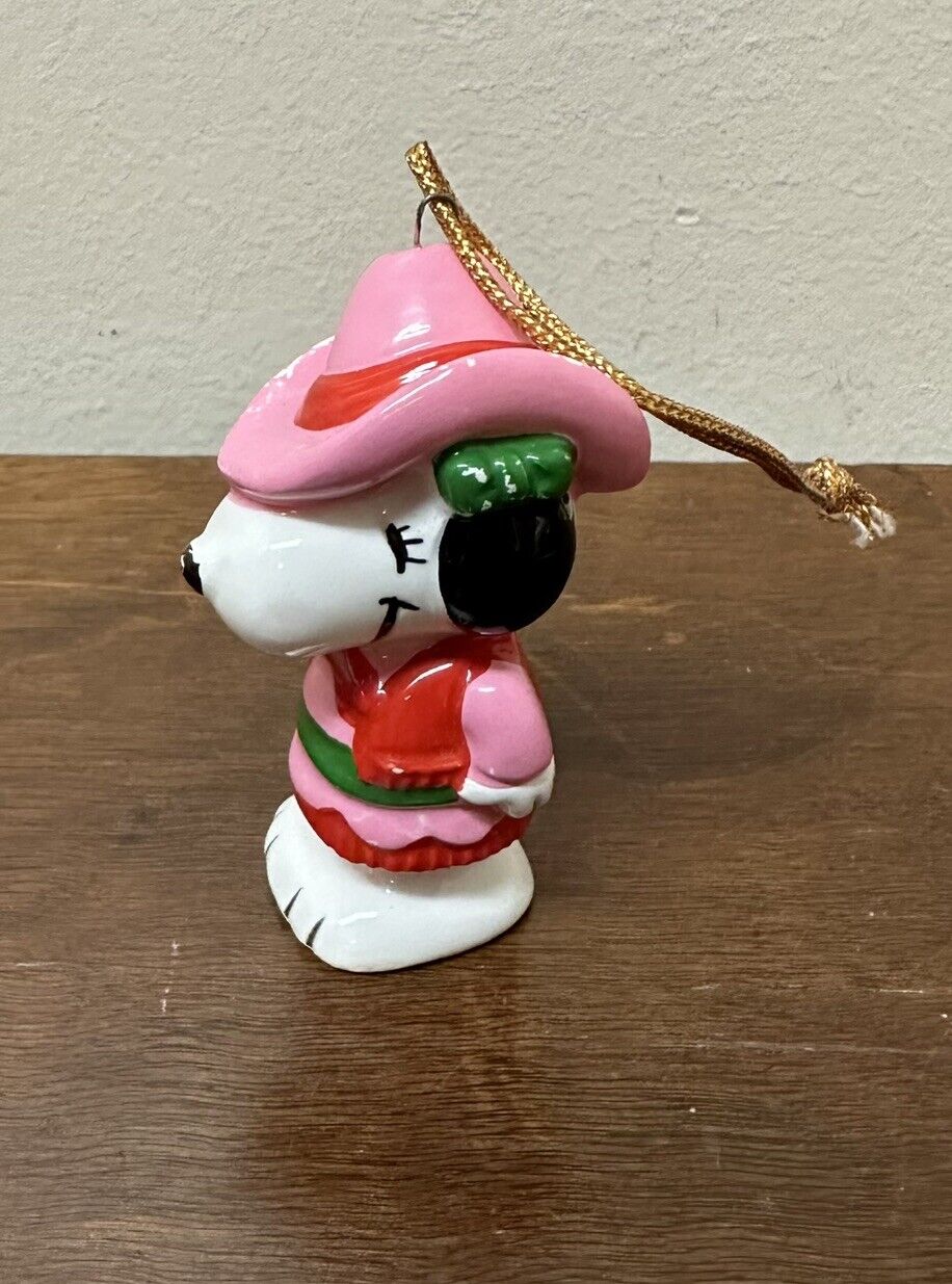 Vintage Peanuts Snoopy\'s Sister Belle Ceramic Cowgirl Ornament Made in Japan