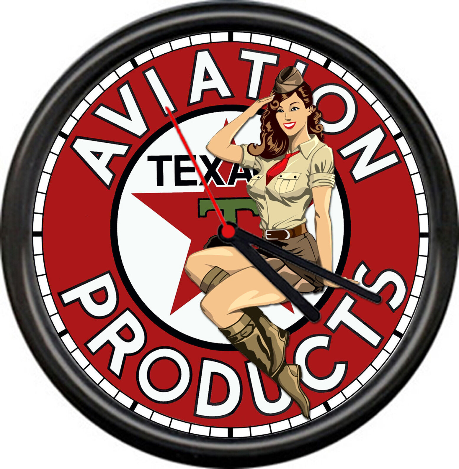 Texaco Gas Service  Aviation Airplane Pilot Hangar Pinup Girl Sign Wall Clock