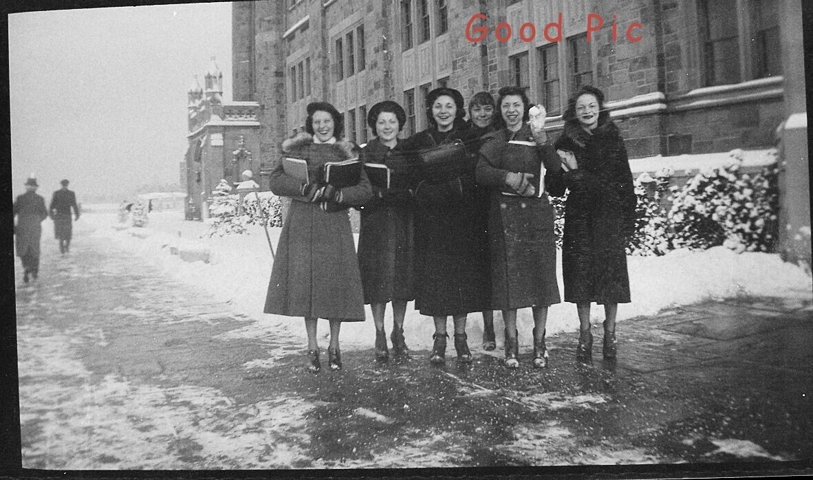 #SH02- h Vintage Plastic Photo Negative - 6 Young Women With Books- College?