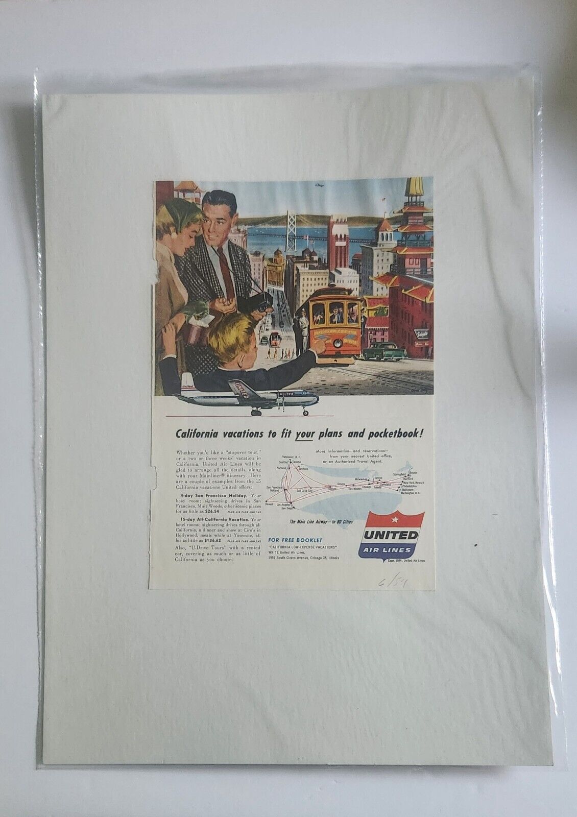 Vintage United Airlines Advertising Tear Sheet 1954
