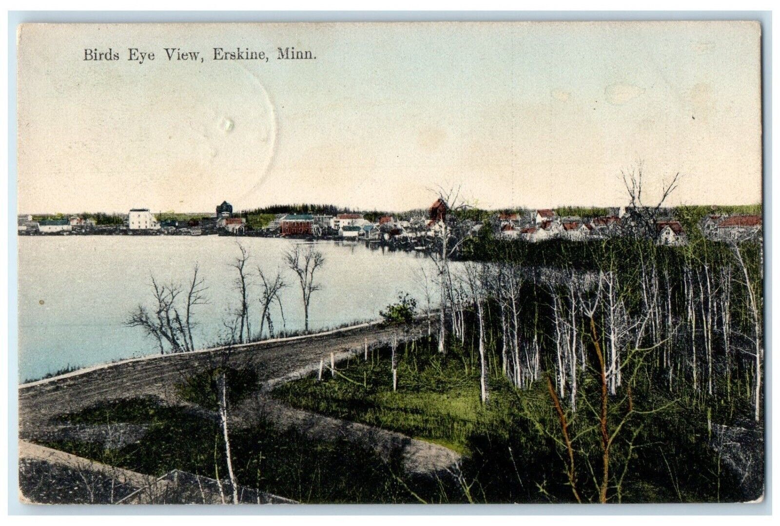 1910 Birds Eye View River Exterior Erskine Minnesota MN Vintage Antique Postcard