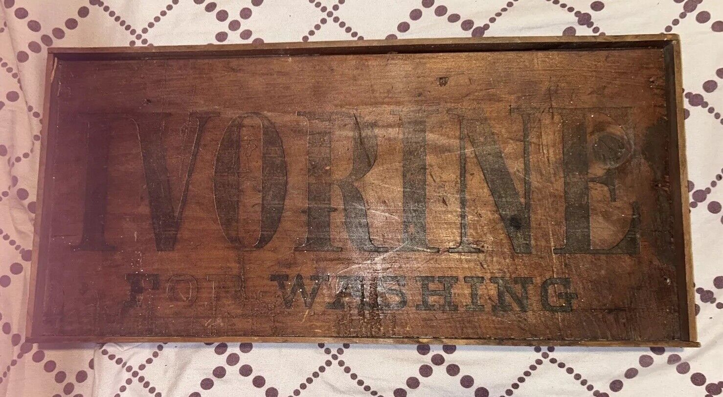 Rare Vintage Wooden Shipping Crate End IVORINE FOR WASHING Soap Wood Sign