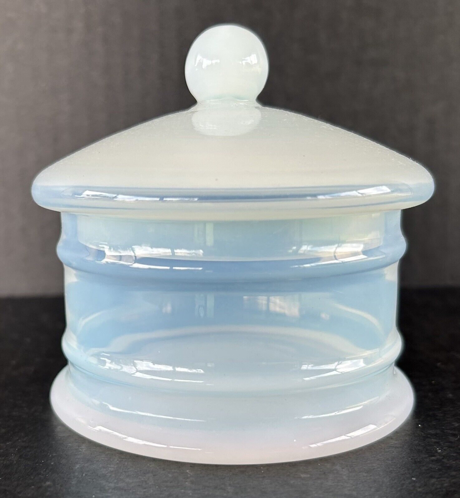 Antique White Opaline Glass Jar 4” With Lid Trinket Box
