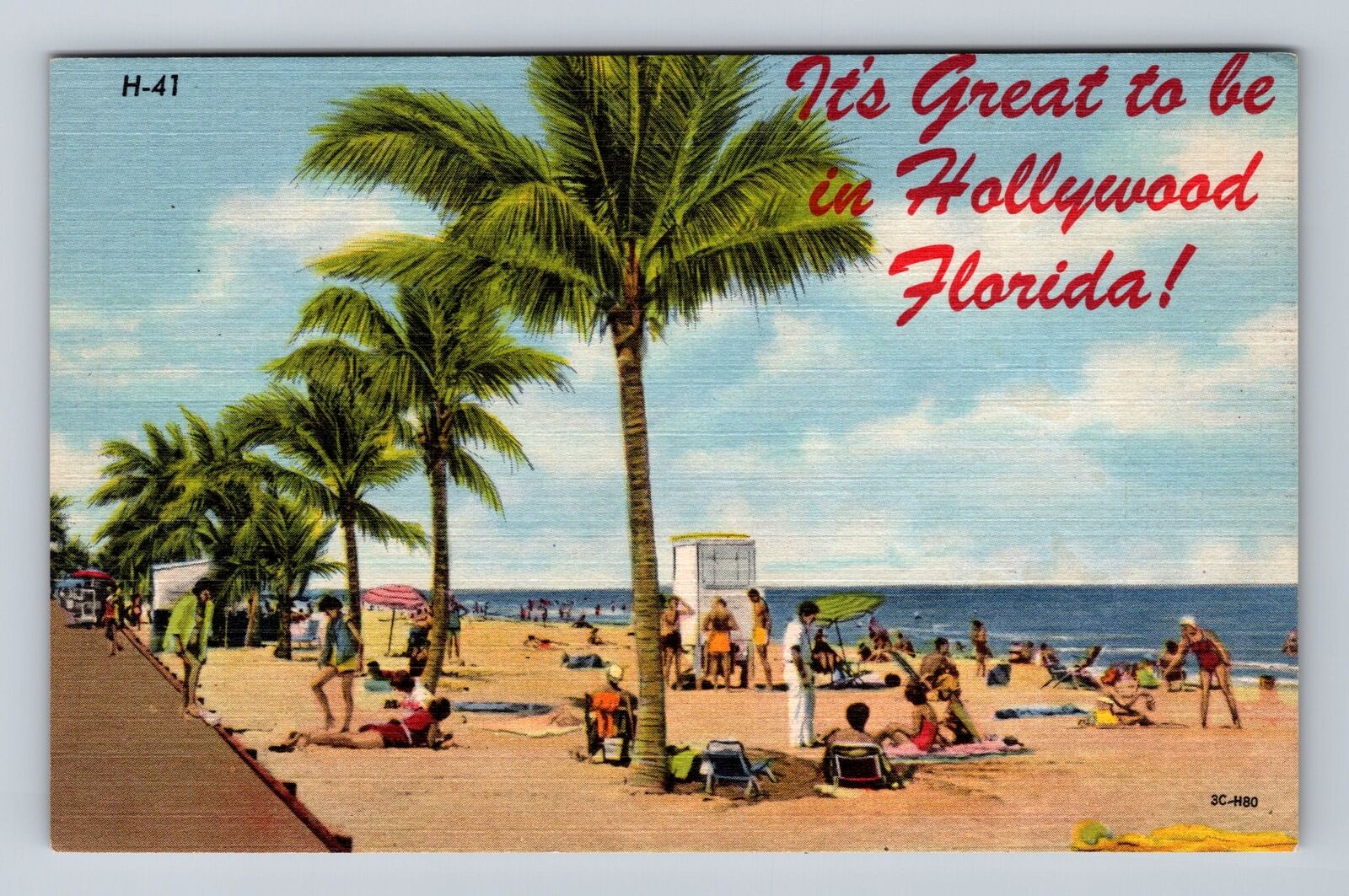 Hollywood FL-Florida, Scenic Greetings, Sunbathing on Beach Vintage Postcard