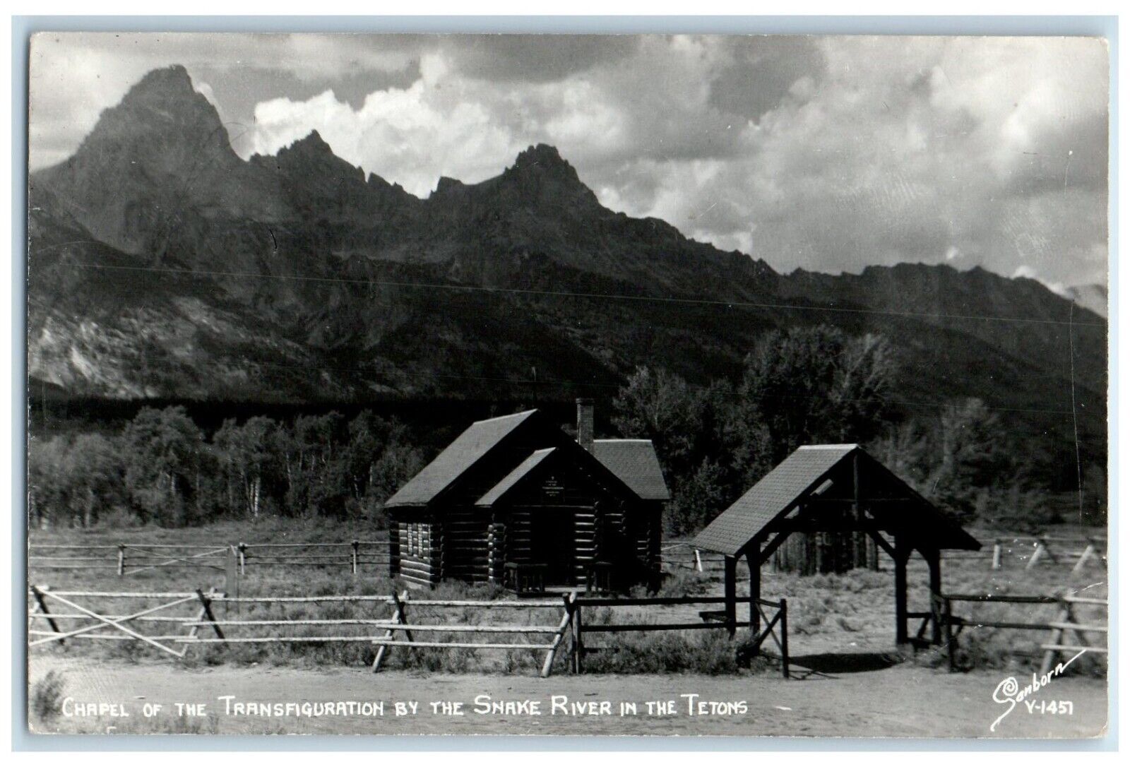 c1940's Chapel Of The Transfiguration Snake River Tetons RPPC Photo Postcard