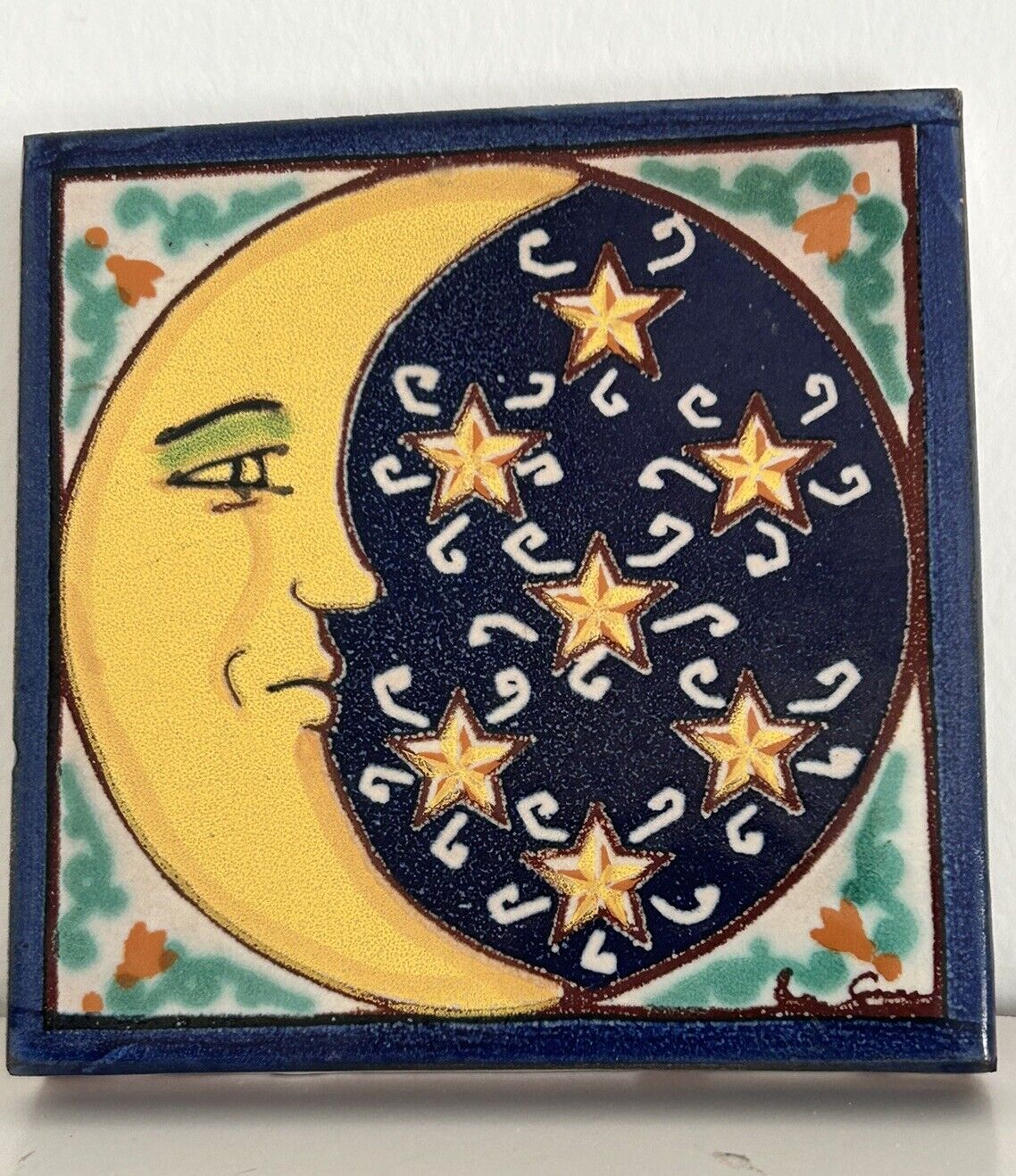 Wall Tile Moon  Stars Artist Signed La Giara in Santo Stefano di Camastra Sicily