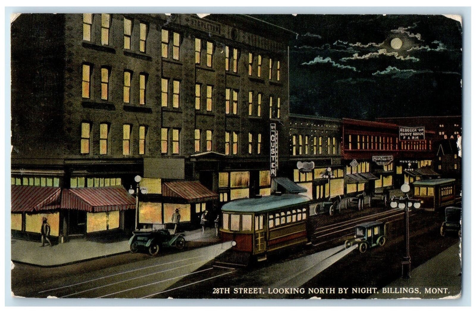 1915 28th Street Looking North By Night Billings Montana MT Moonlight Postcard