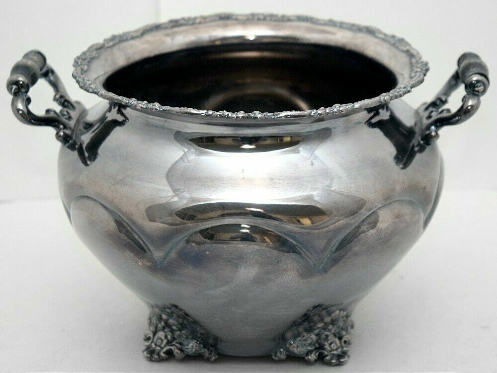 EG Webster Antique Silver-plate Footed Serving Bowl Handles 1800s Holloware Rare