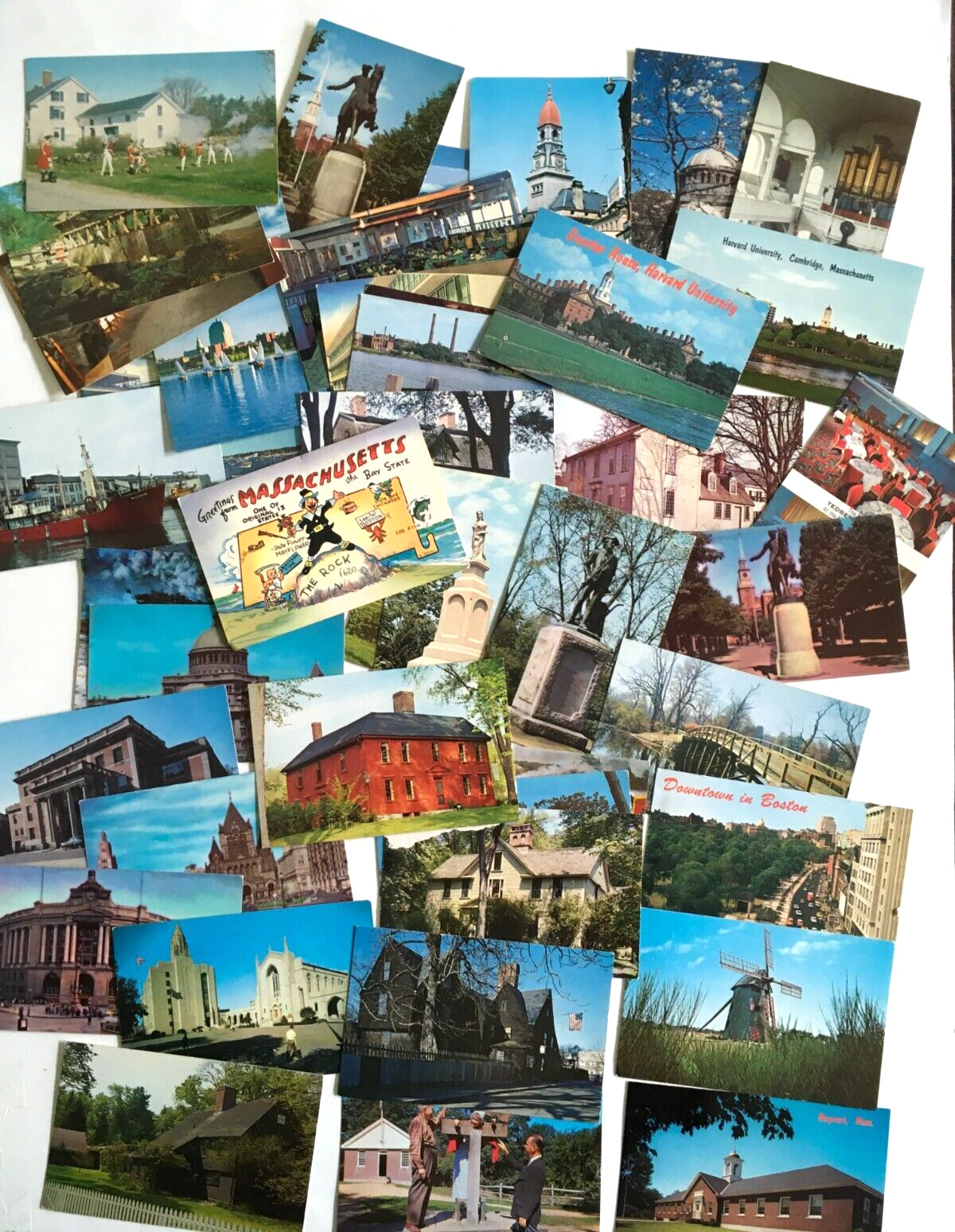 75 Vintage MASSACHUSETTS Postcard lot Landmarks Unposted RPPC, Chrome, Blk White