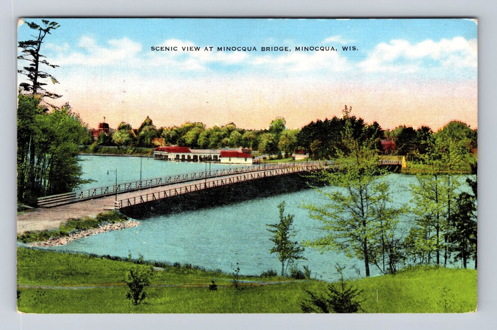 Minocqua WI-Wisconsin, Scenic View At Minocqua Bridge, Vintage c1949 Postcard