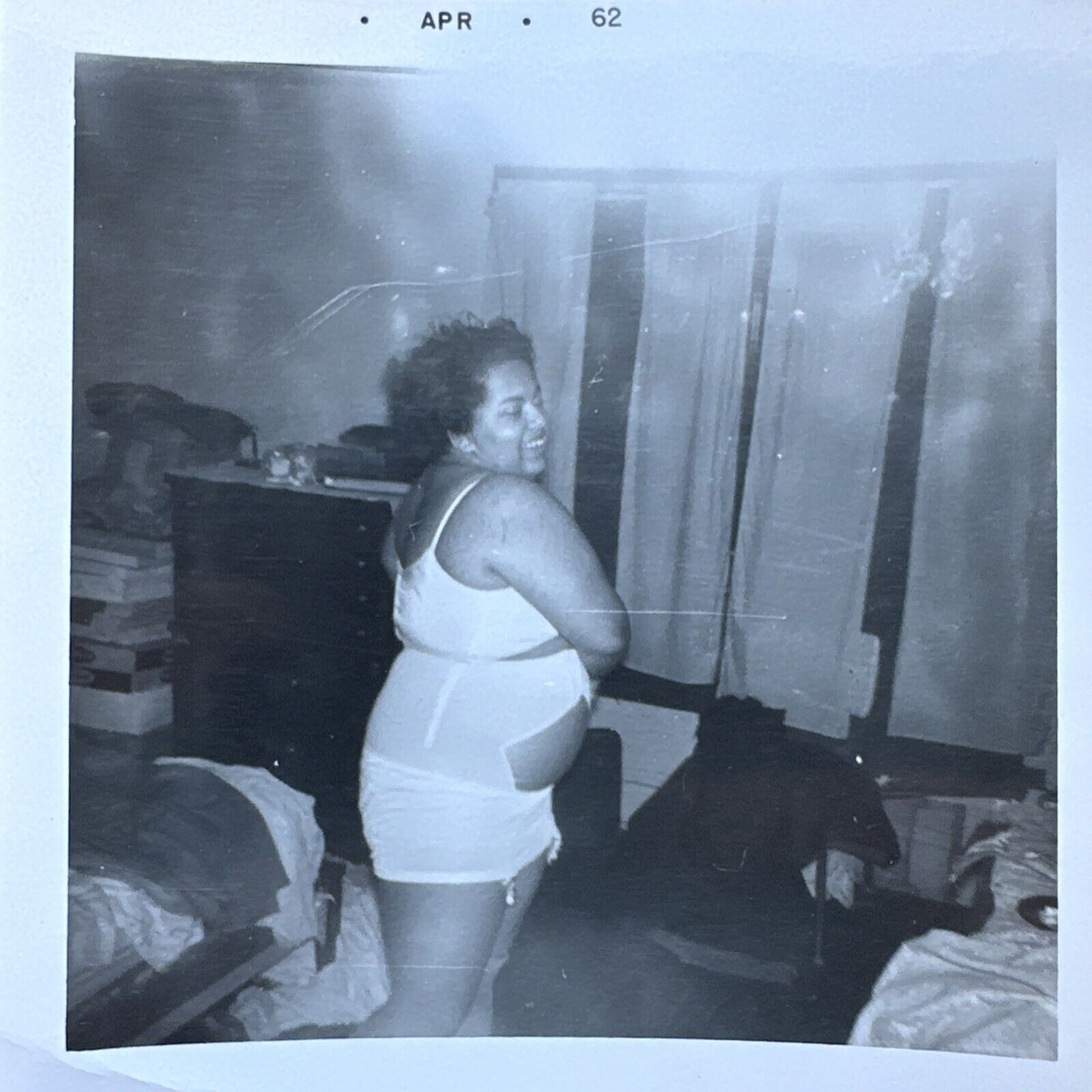 VINTAGE PHOTO African-American Woman Boudoir Photo 1962 Sexy Fat Undressing B&W