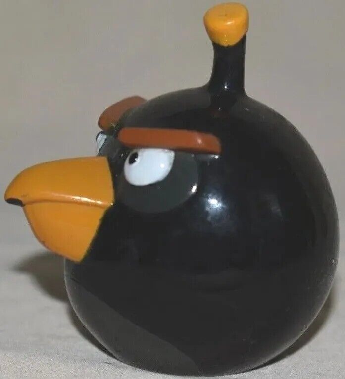 ANGRY BIRD.RIVIO by Exhart. Black round Ball Bird &Mustard Beak &Top of Head.VTG
