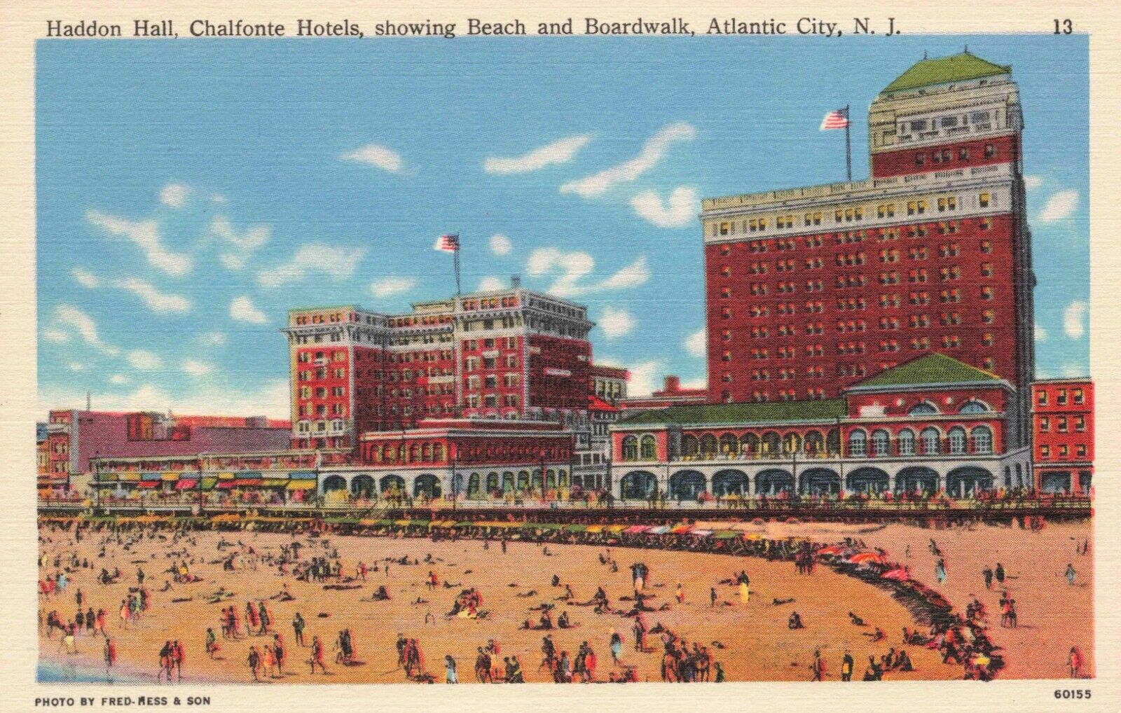 Postcard Haddon Hall Chalfonte Hotels Showing Beach & Boardwalk Atlantic City NJ