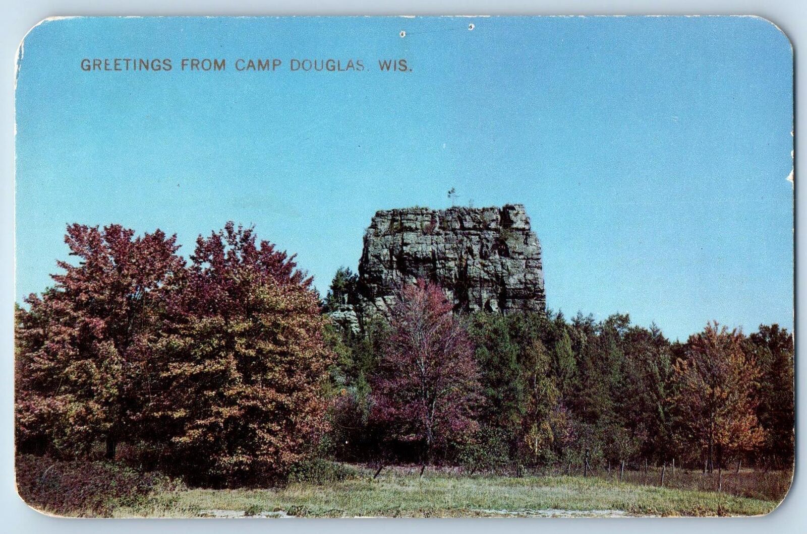 Camp Douglas Wisconsin WI Postcard Greetings Bee Rock Near Camp c1960s Antique