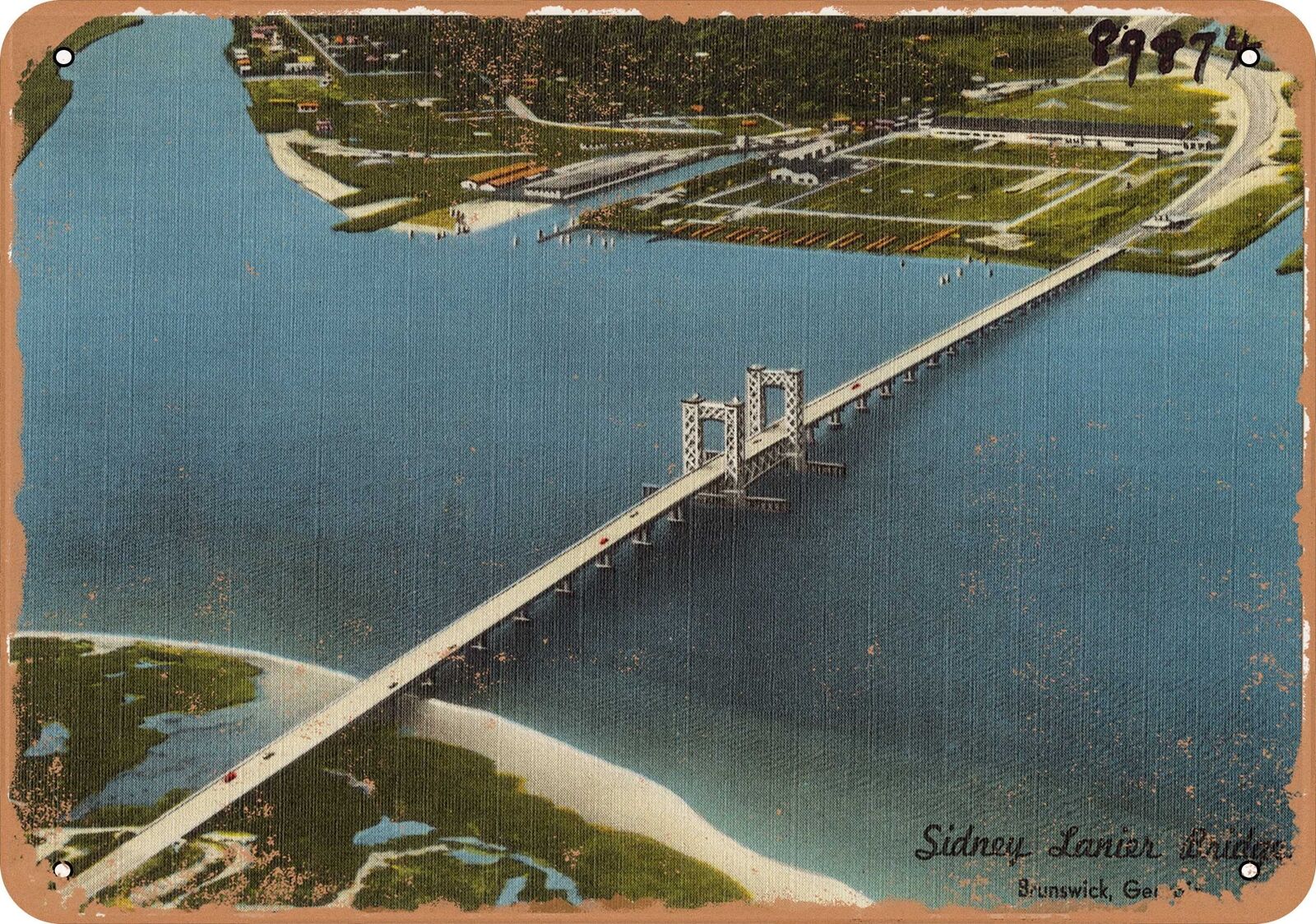 Metal Sign - Georgia Postcard - Sidney Lanier Bridge, Brunswick, Georgia