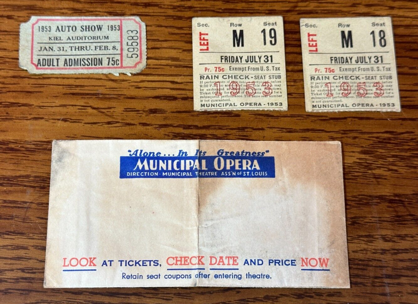 4 VTG 1953 St Louis MO pieces of ephemera auto show @ Kiel 2 Muny ticket stubs