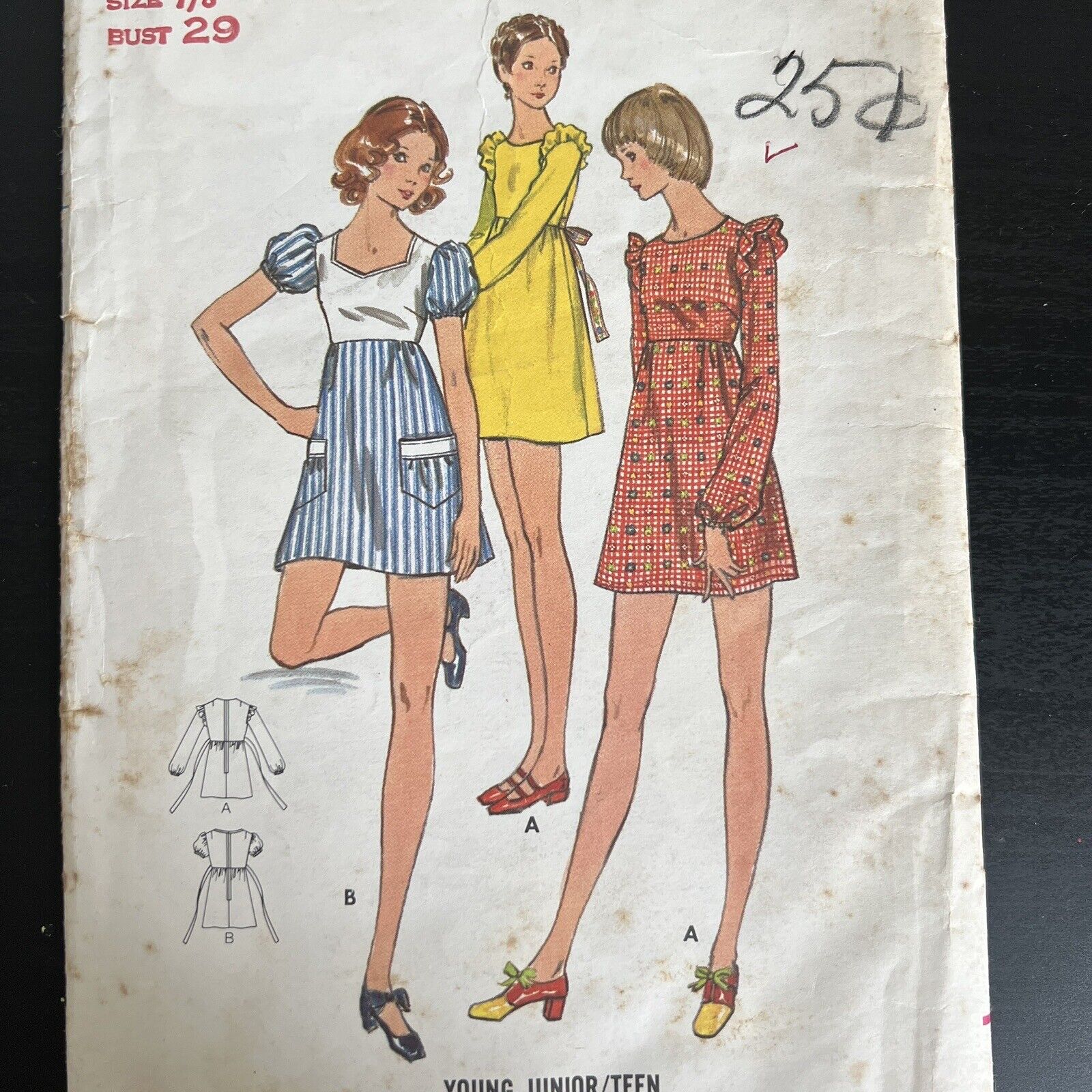 Vintage 1960s Butterick 6642 Ruffle Cottagecore Dress Sewing Pattern 7/8 XXS CUT