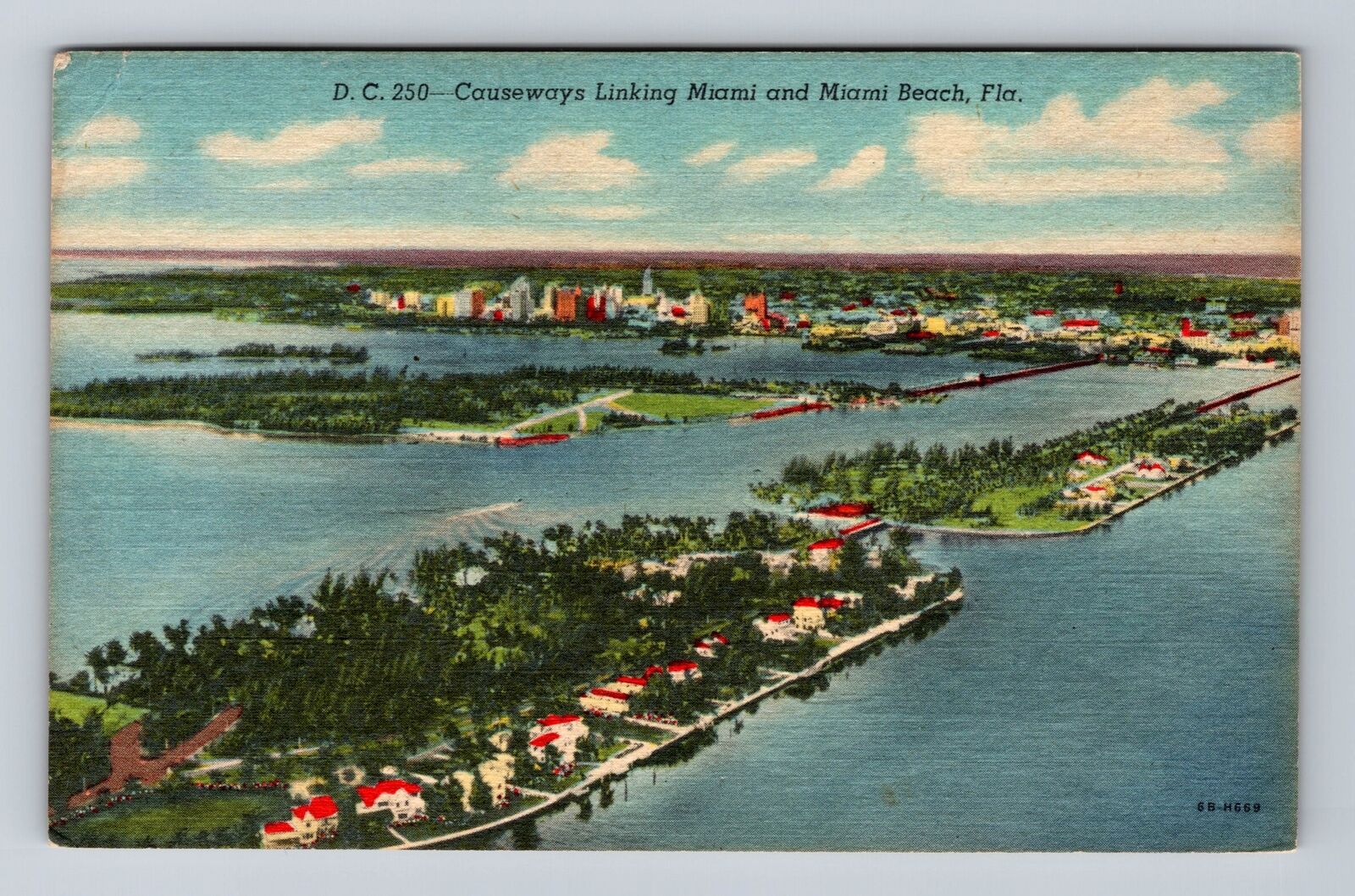 Miami FL-Florida, Causeways Linking Miami to Miami Beach Vintage Postcard
