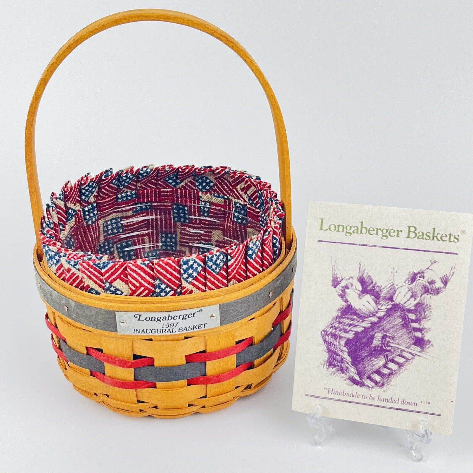 Longaberger 1997 Inaugural Basket with Old Glory Liner & Protector New Vintage