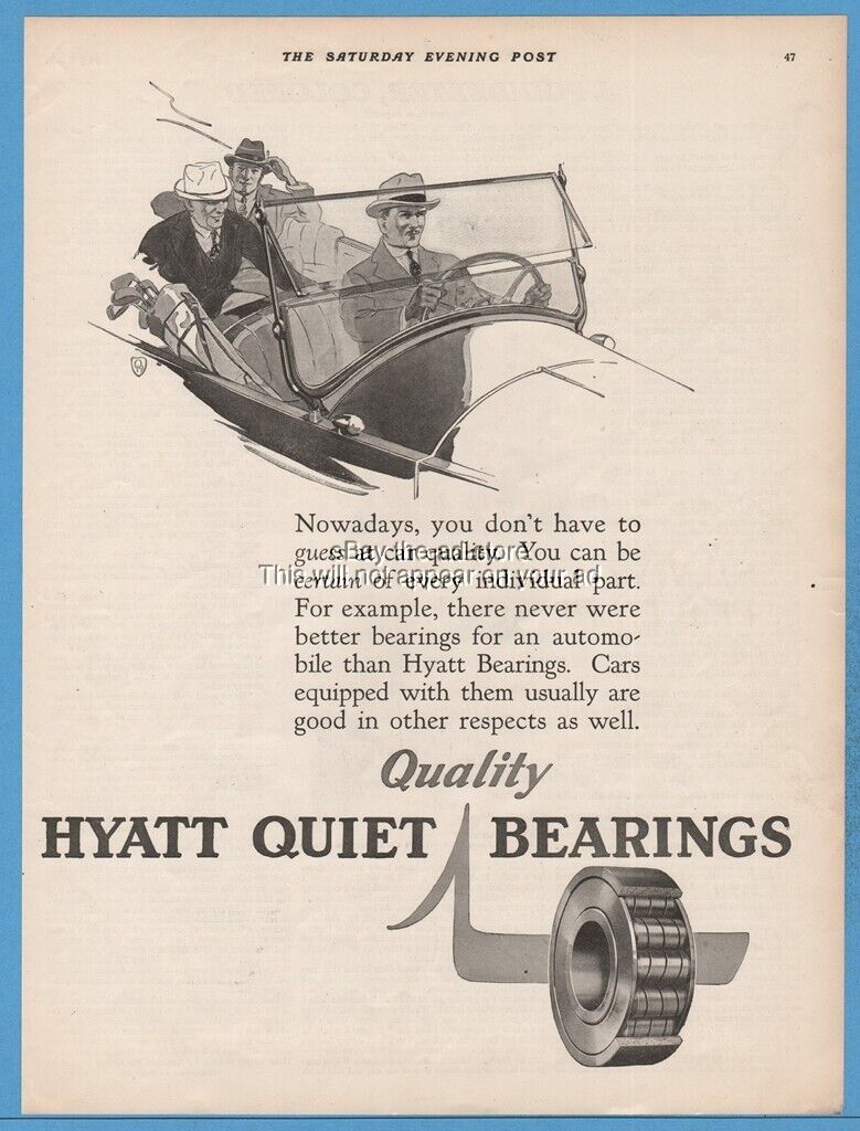 1922 Hyatt Roller Bearings Harrison NJ General Motors Golf Vintage Car Parts Ad