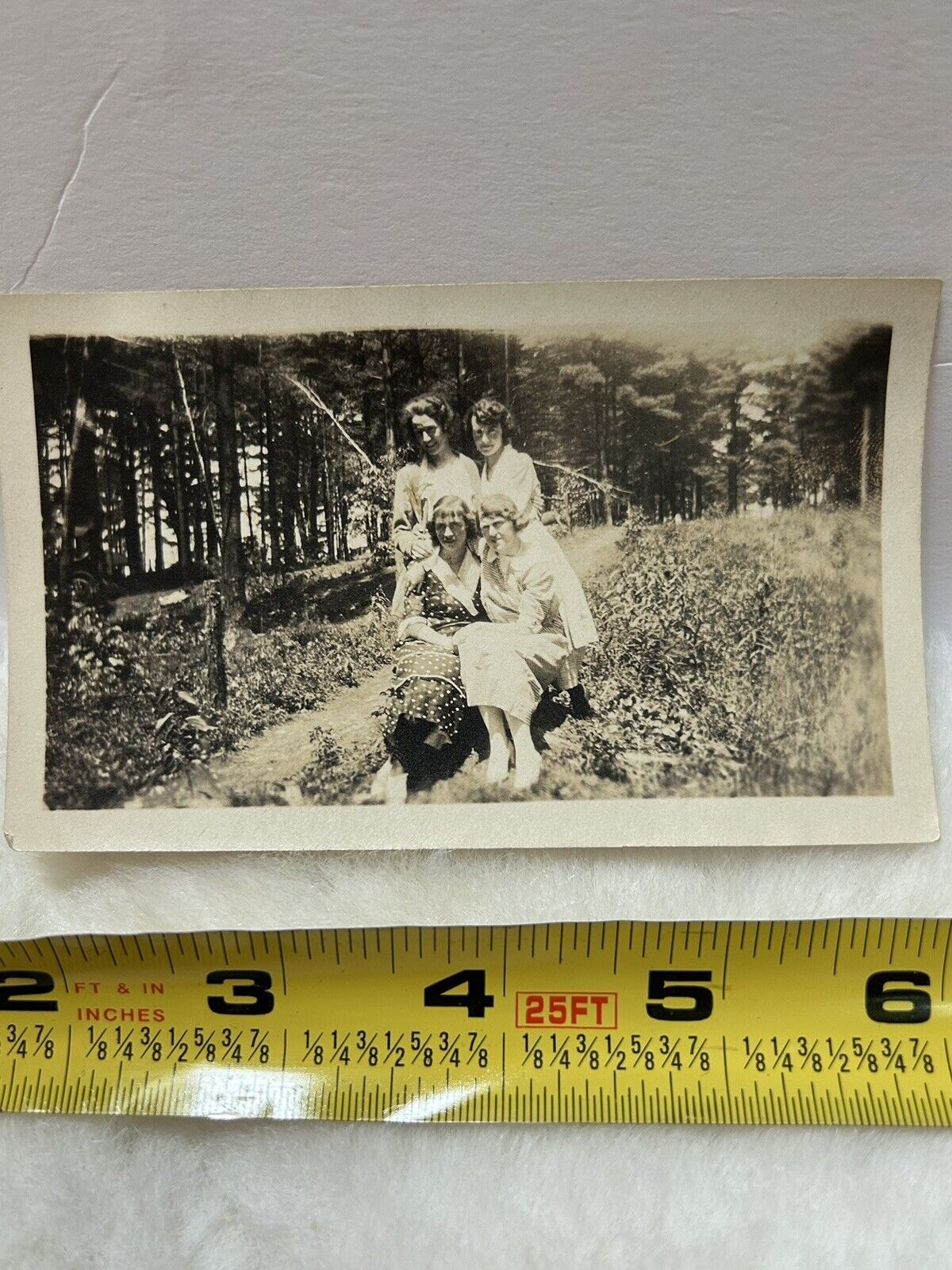 Antique Photo Snapshot Of Woman In Dresses Posing In Field 