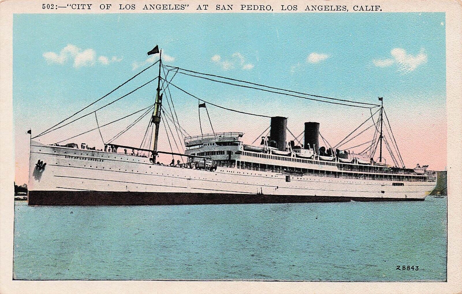 SS City of Los Angeles to Hawaii Steamer Ship San Pedro Harbor Vtg Postcard E3
