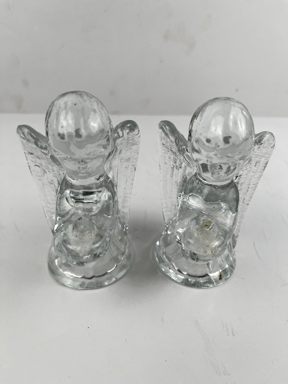 Pair of Biedermann Crystal Glass Angel Candle Holders VINTAGE
