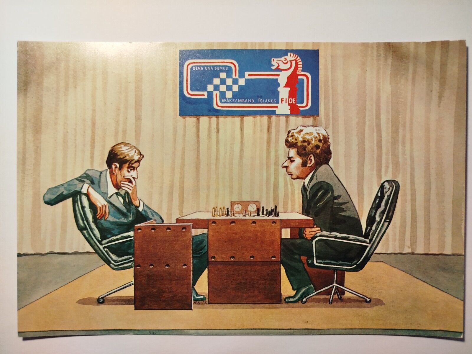 World chess championship 1972 - Bobby Fischer vs. Spassky large postcard Iceland