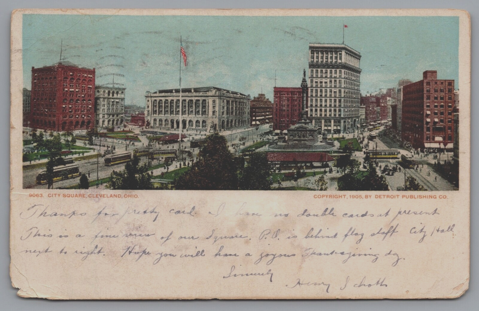 City Square Cleveland Ohio Aerial View Vintage Postcard PM 1905