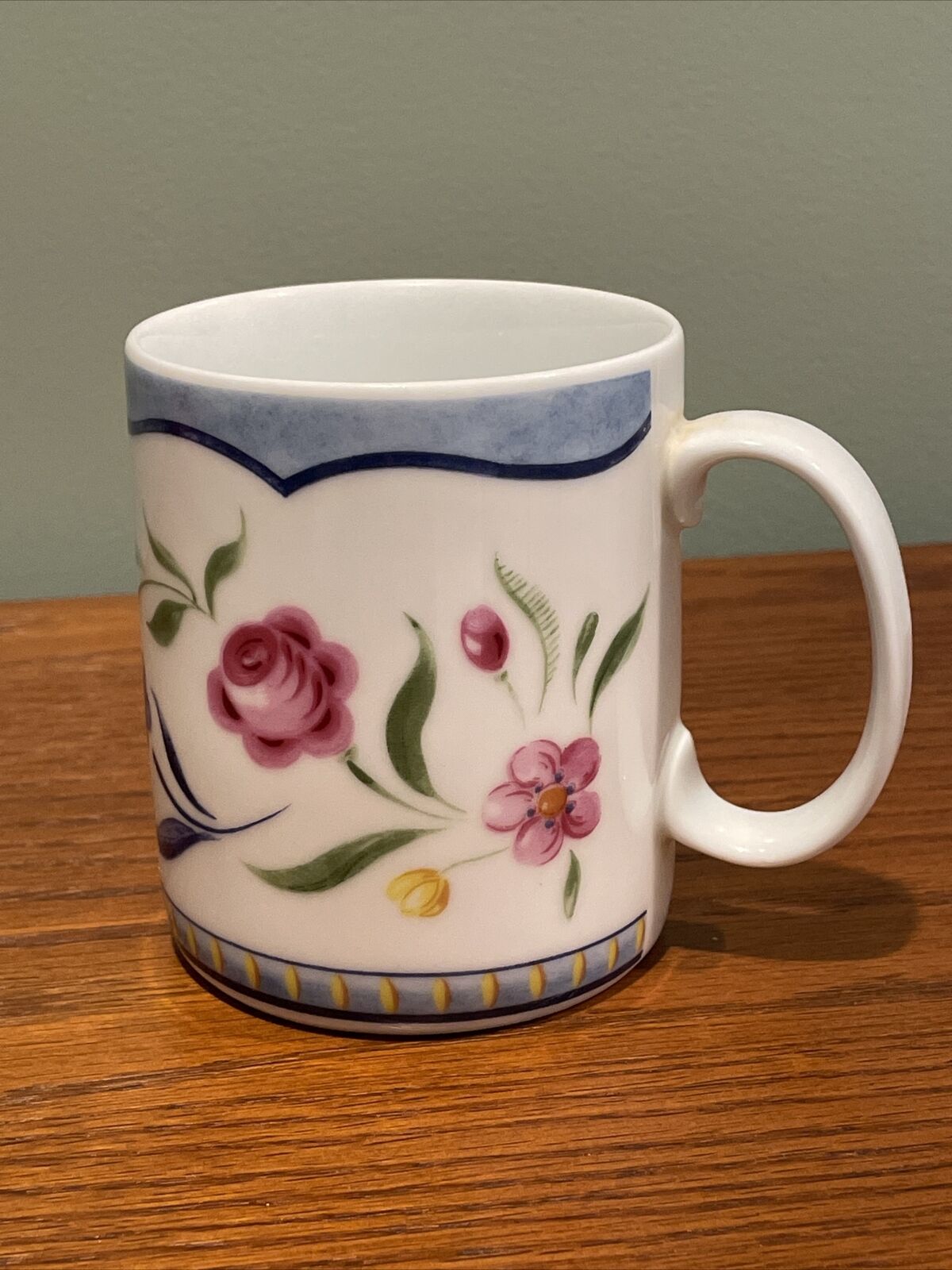 Coventry Genevieve Coffee Mug Fine Porcelain Floral Blue White Pink Green