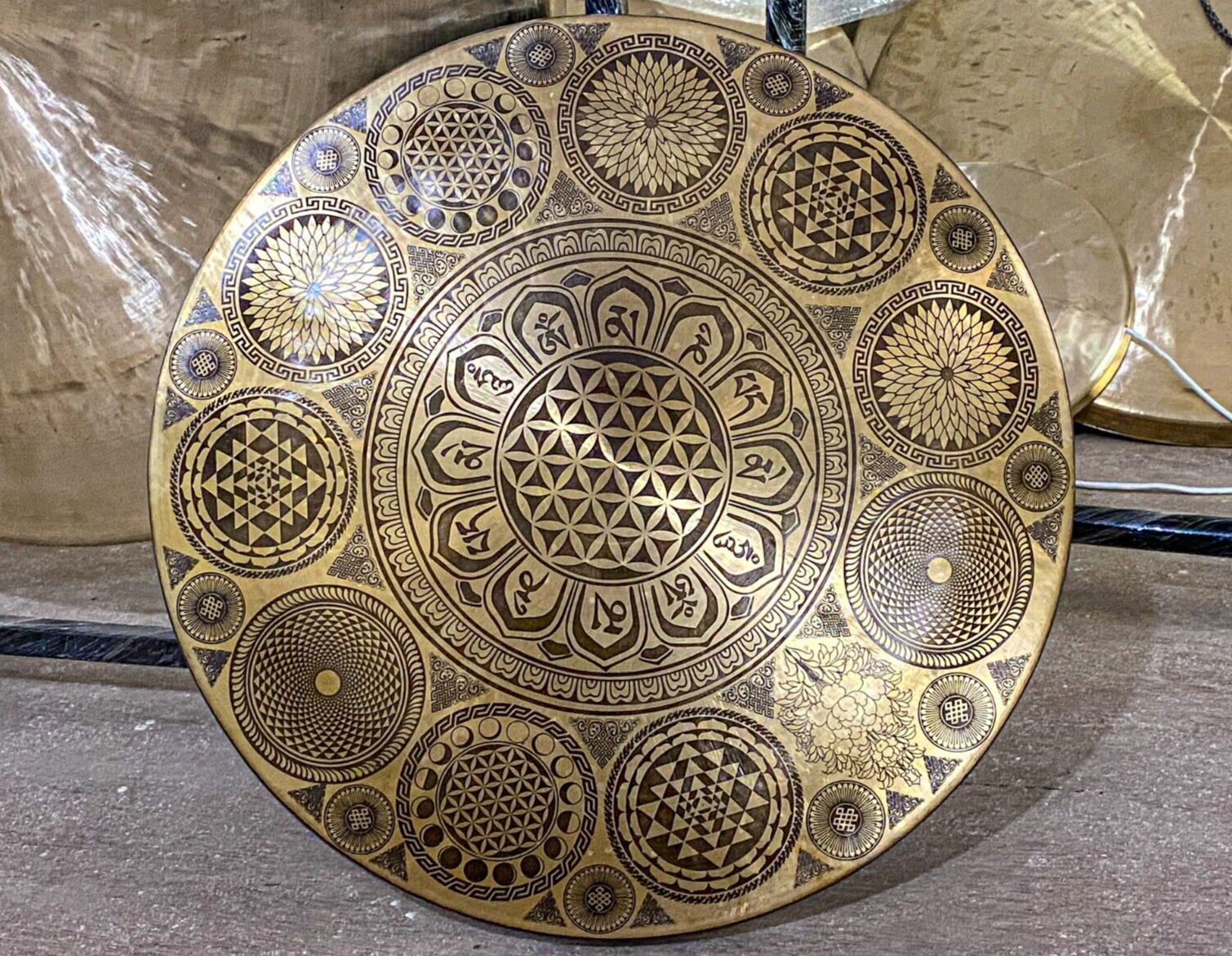 Sale 50cm Special Flower of life carving Sound Healing Tibetan gong from Nepal.