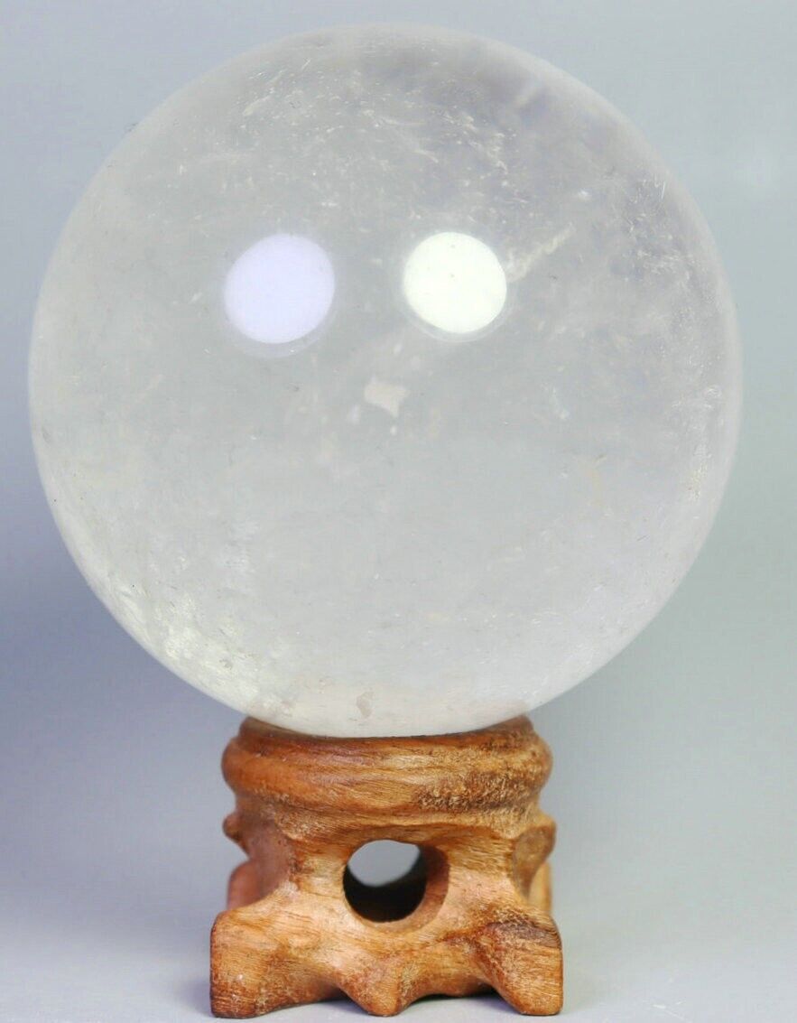 352g Natural White Quartz Crystal Sphere Ball Rock Healing Madagascar / Stand