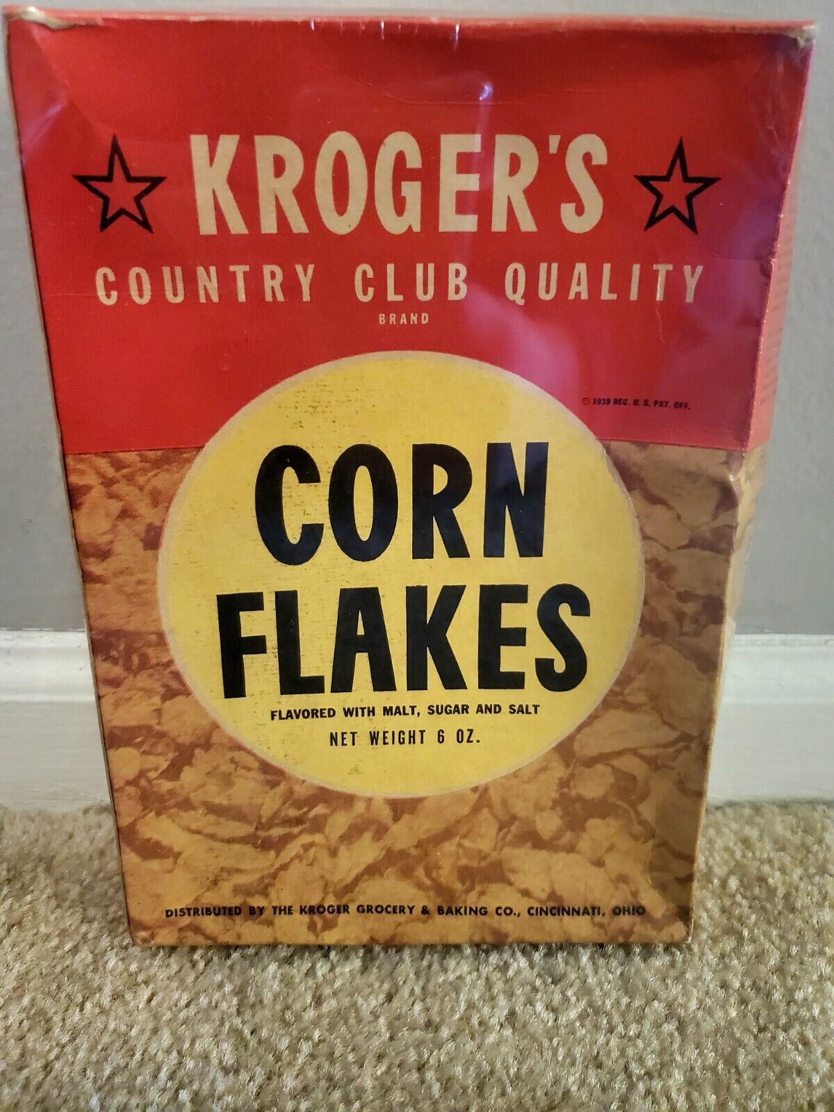 Vintage KROGER Corn Flakes Box 1939 The Kroger Grocery And Baking Co.