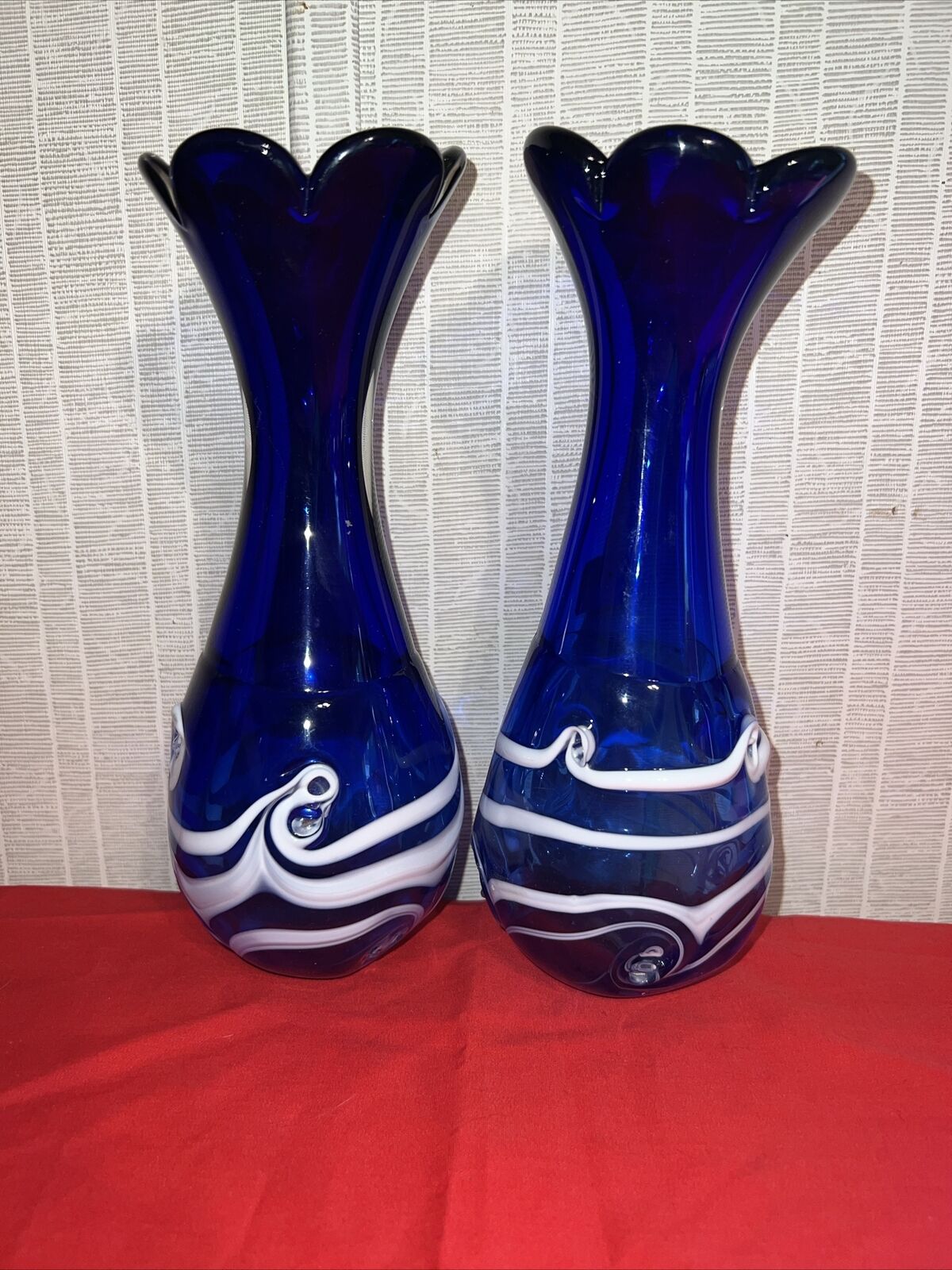 Two Hand Painted Blue Vases Antique