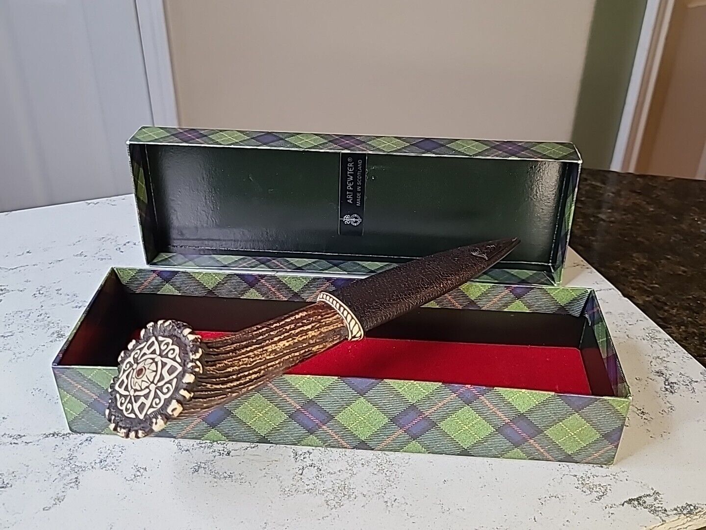 Scottish Knife Sgian Dubh ROBT BURNS Antler Traditional Ceremonial  Knife W/ Box