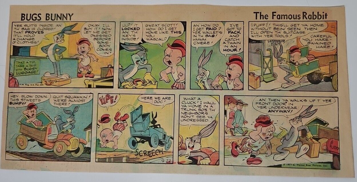 Bugs Bunny The Famous Rabbit Comic Strip Sunday Newspaper 1957 Color Sad Sack