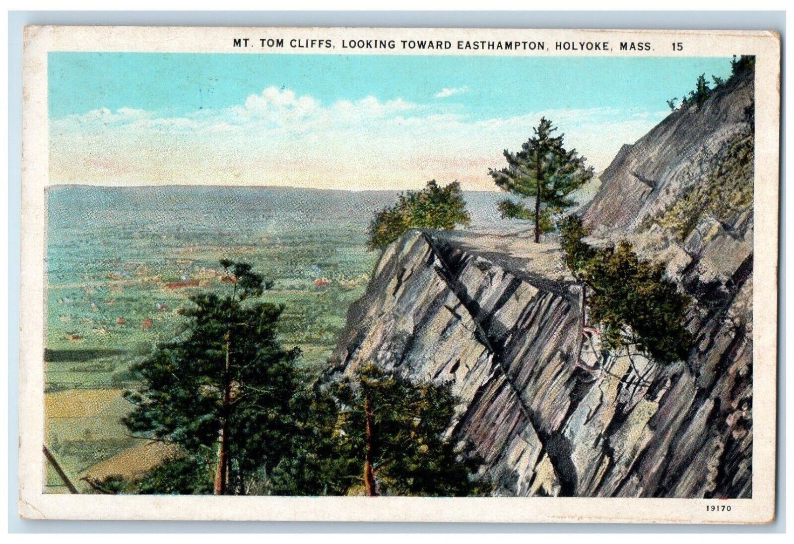 1931 Mt. Tom Cliffs Looking Toward Easthampton Holyoke Massachusetts MA Postcard