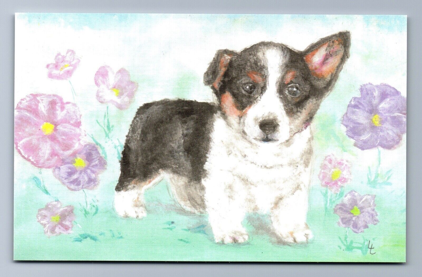 I\'M IT? ~ Corgi Dog Puppy & Flowers ~ A/S Postcard