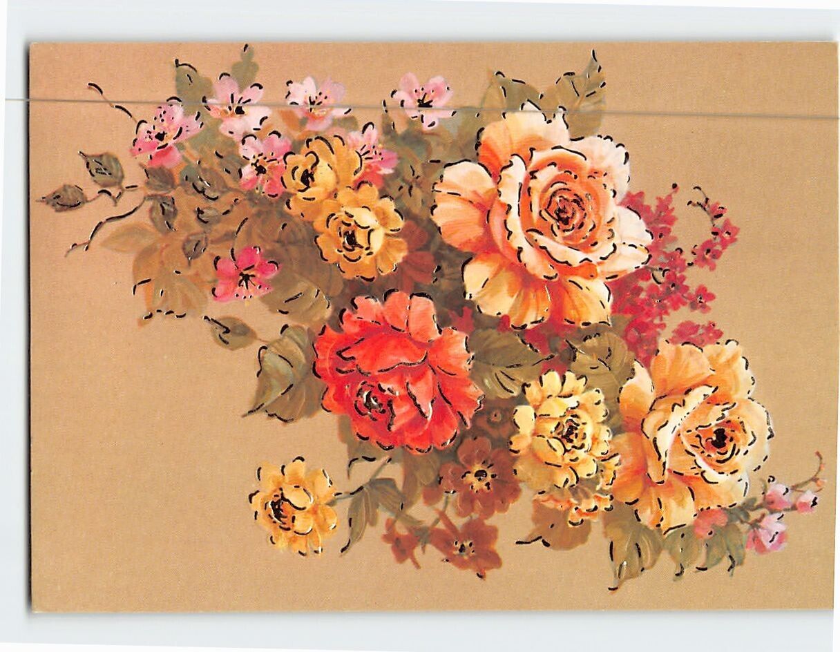 Postcard Sydämelliset Onnittelut with Flowers Embossed Art Print