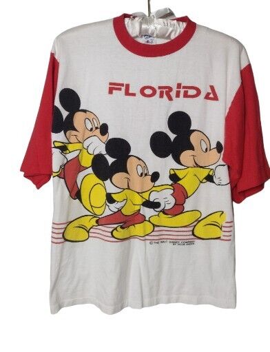 Retro 80s Mickey Mouse FLA Single Stitch Double Sided T Shirt Size S Velva Sheen