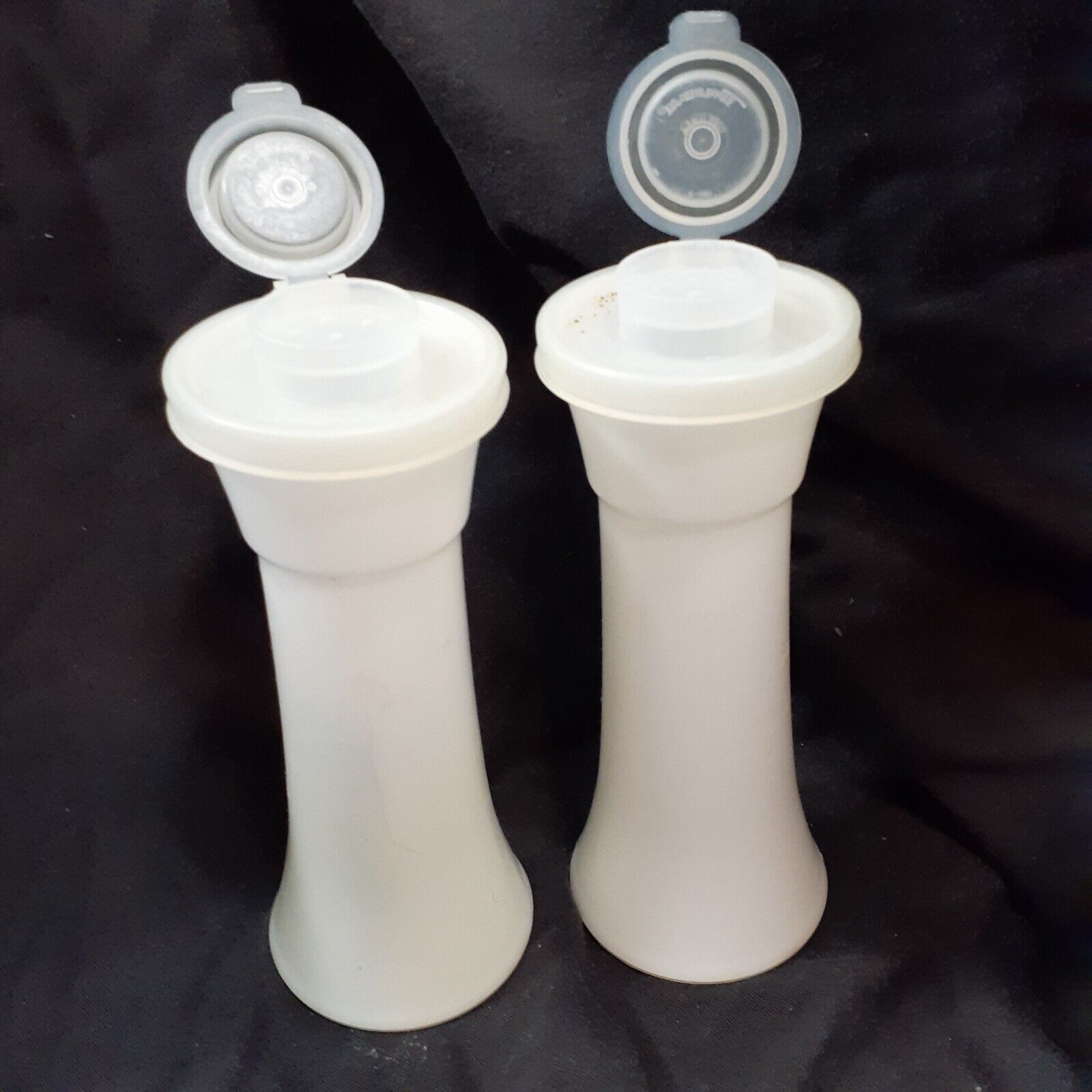 Vintage Tupperware Clear 718 Salt and Pepper Clear Shakers with White Caps 6 In