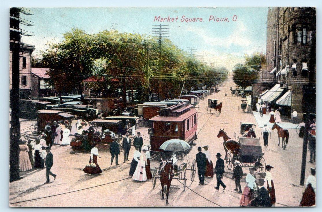 PIQUA, Ohio OH ~ Street Scene MARKET SQUARE Trolley c1910s Miami County Postcard
